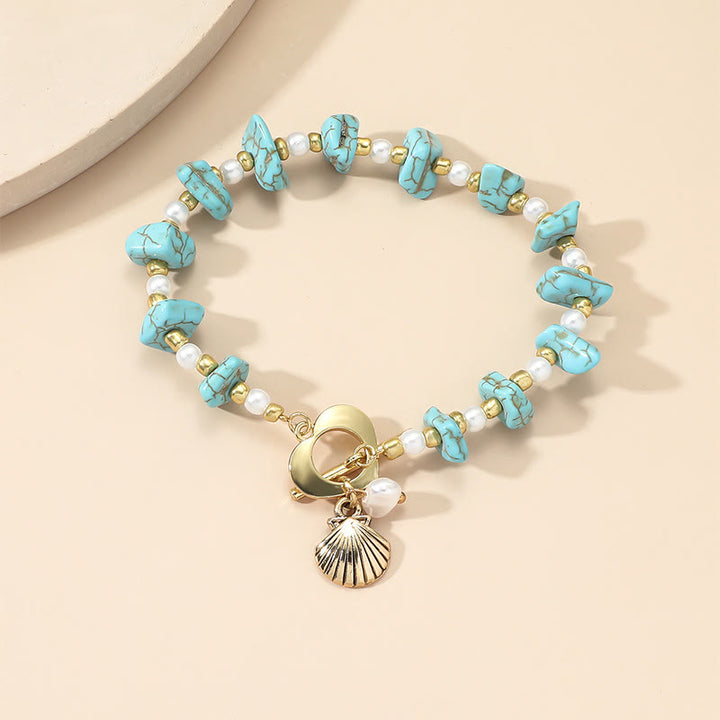 Bracelet pendentif en coquillage turquoise irrégulier Olivenorma