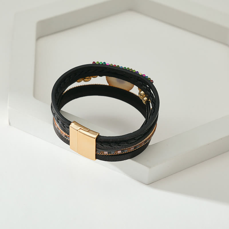 Bracelet Olivenorma « Triple Protection » en forme de cœur avec perles dorées en cristal et mauvais œil