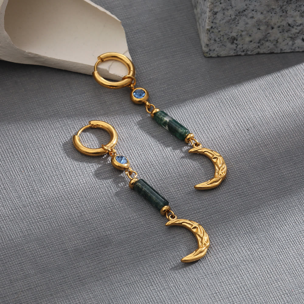 Boucles d'oreilles pendantes en agate mousse et lune Olivenorma 