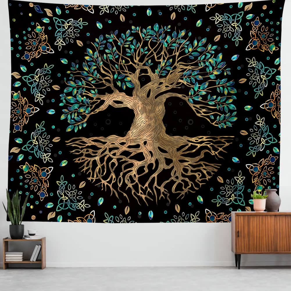Tapisserie murale Olivenorma Life Of Tree noire et verte
