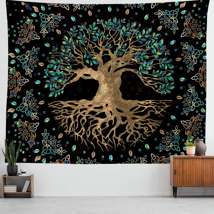Tapisserie murale Olivenorma Life Of Tree noire et verte