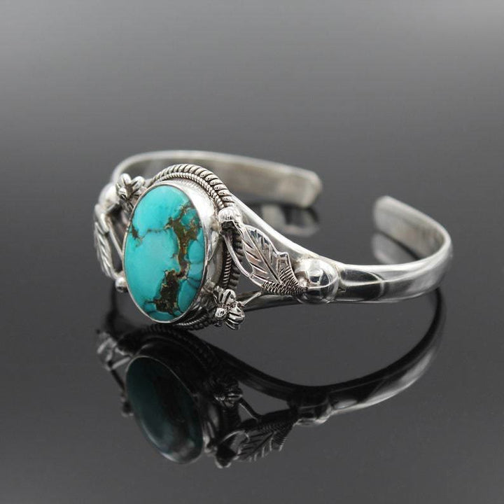 Bracelet turquoise à fleurs gravées vintage Olivenorma