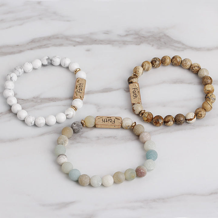 Bracelet gravé Active Faith en pierres précieuses naturelles Olivenorma