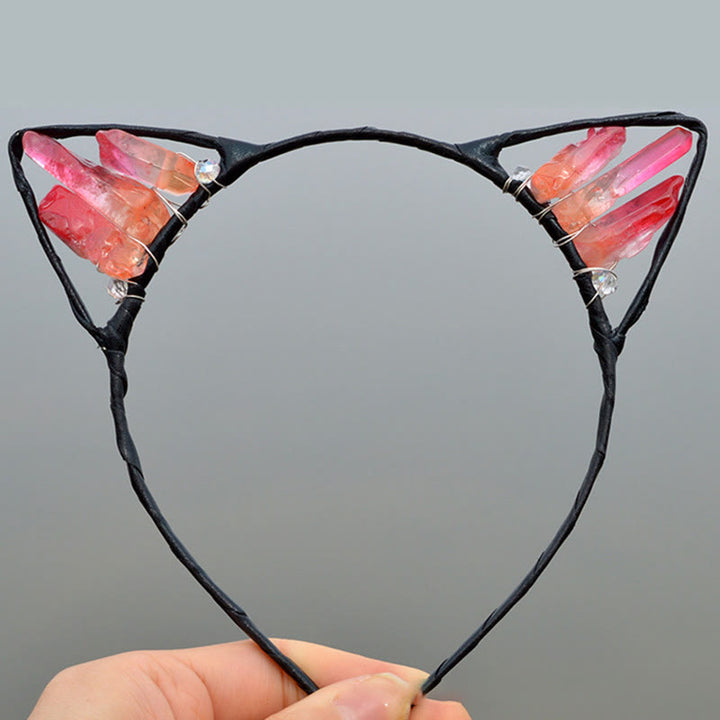 Serre-tête avec oreilles de chat en cristal électrolytique Olivenorma