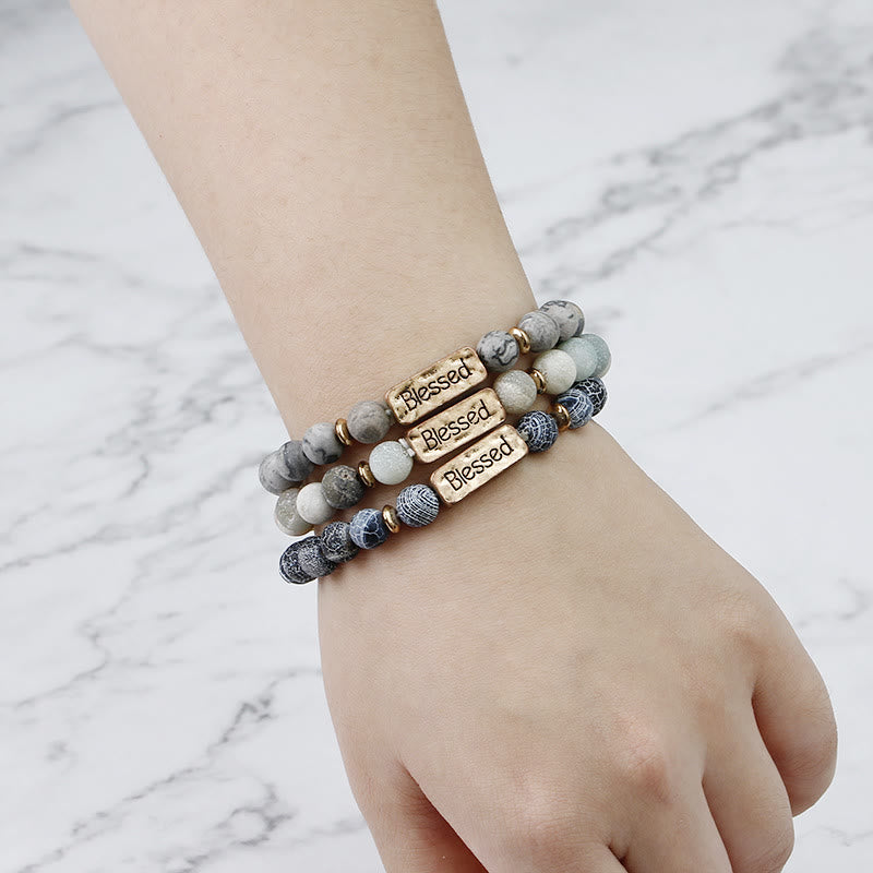 Bracelet gravé béni en pierres précieuses naturelles Olivenorma