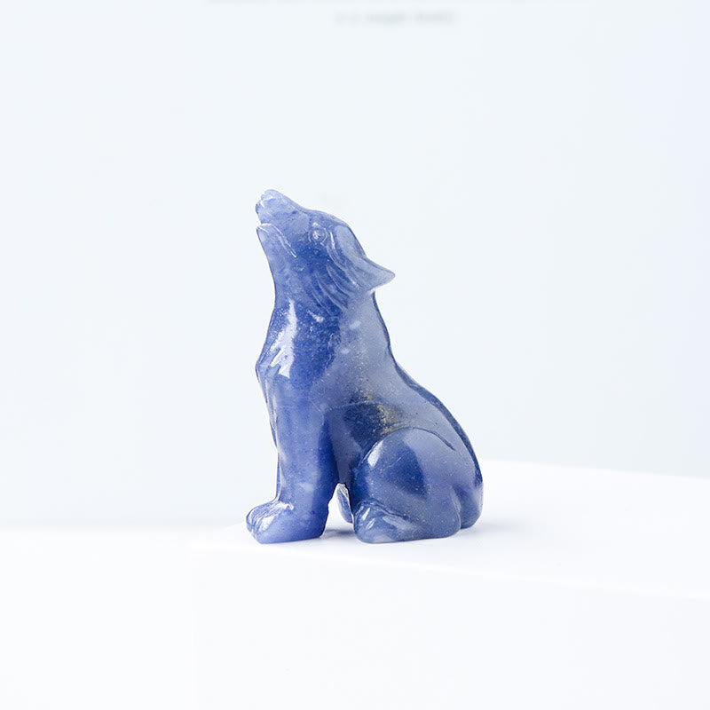 Décoration en pierre précieuse sculptée en forme de loup en cristal Olivenorma de 2 po