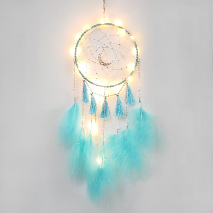 Pendentif attrape-rêves en forme de lune en plumes blanches de fée Olivenorma