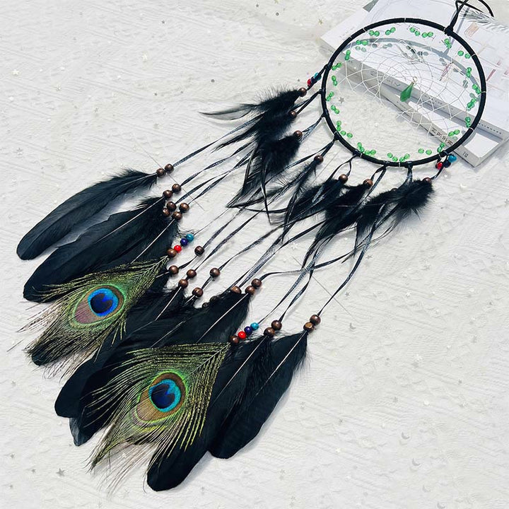 Attrape-rêves en plumes de paon en aventurine verte naturelle Olivenorma