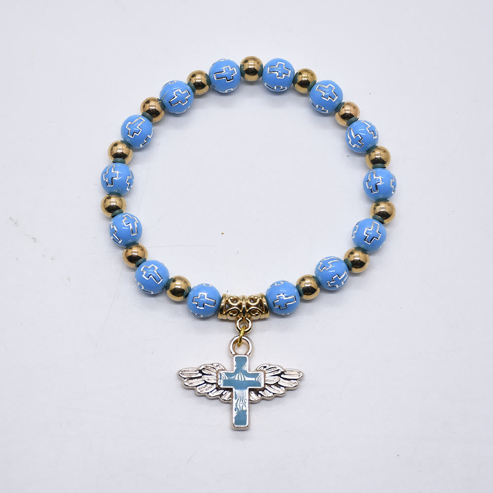 Bracelet en perles de jade blanc avec croix Olivenorma 