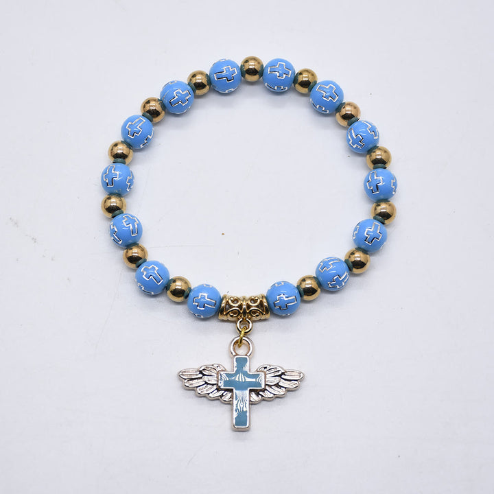 Bracelet en perles de jade blanc avec croix Olivenorma 