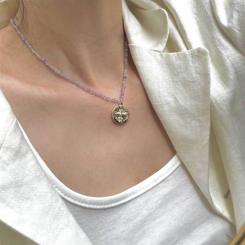 Collier avec pendentif en métal et cristal naturel Olivenorma