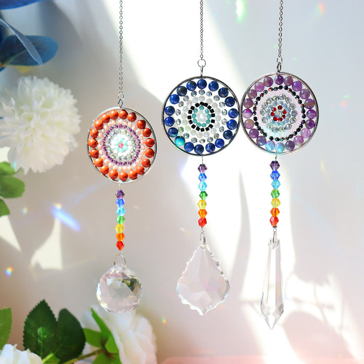 Carillon éolien chakra fait main avec attrape-soleil en cristal Olivenorma