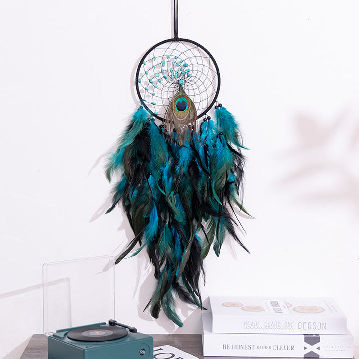 Attrape-rêves en agate rouge et turquoise avec plumes de paon Olivenorma - Turquoise - Sans lumières - image 5