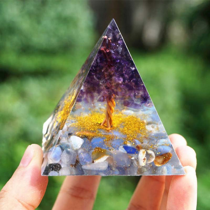 Pyramide d'orgone d'arbre de vie en agate bleue améthyste Olivenorma