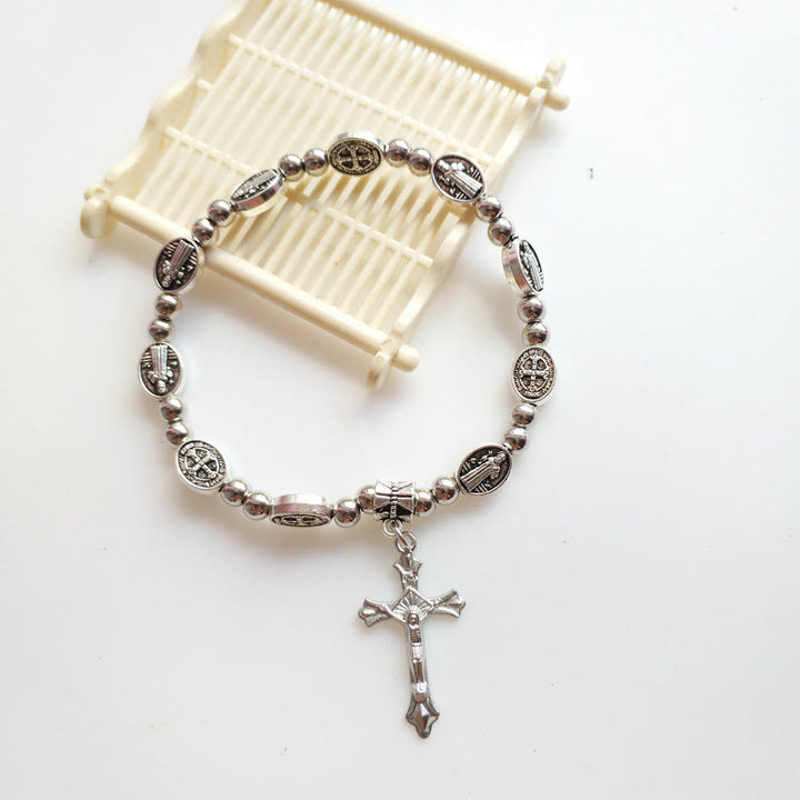 Bracelet croix chrétienne en alliage extensible avec cristal acrylique Olivenorma 