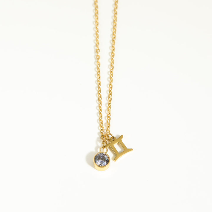 Collier en acier inoxydable avec pierre de naissance et runes du zodiaque Olivenorma