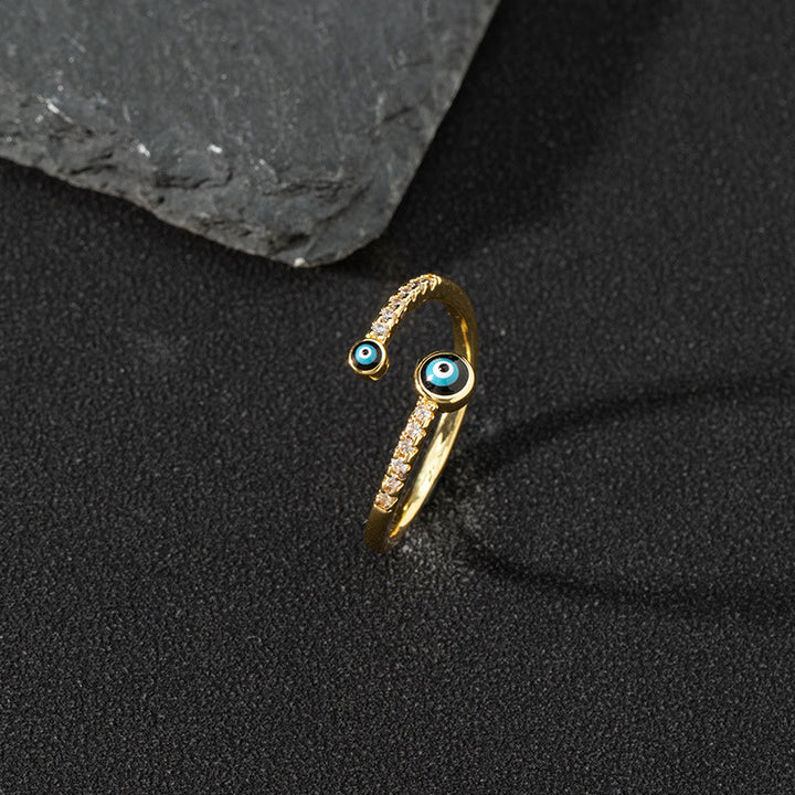 Bague ajustable Olivenorma en zircon blanc avec mauvais œil
