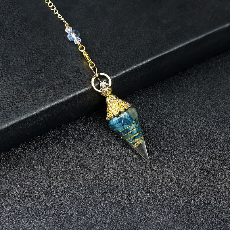 Pendule pyramidal hexagonal en résine cristalline naturelle Olivenorma - Apatite bleue - image 63