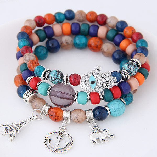 Ensemble de bracelets Hamsa contre le mauvais œil avec la tour de l'éléphant Olivenorma