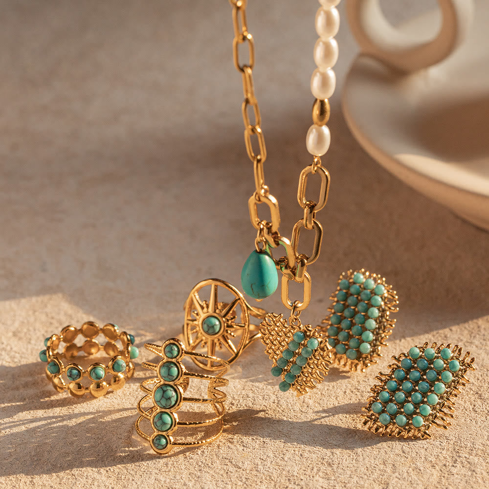 Collier avec bague en acier inoxydable couleur or 18 carats Olivenorma