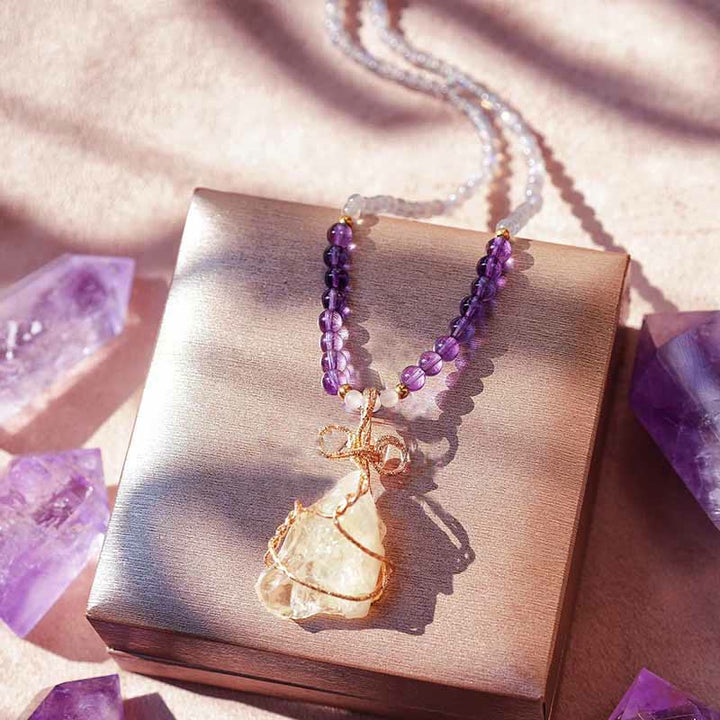 Collier pendentif fait main en cristal naturel brut Olivenorma 