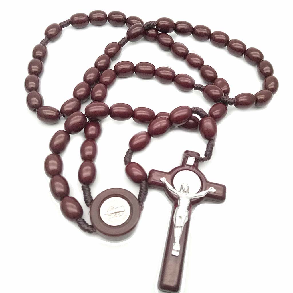 Collier chapelet et croix en perles de bois Olivenorma 