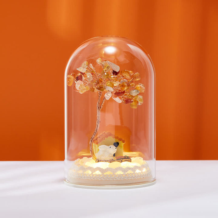 Décoration d'arbre Feng Shui avec couvercle en verre cristal naturel Olivenorma 