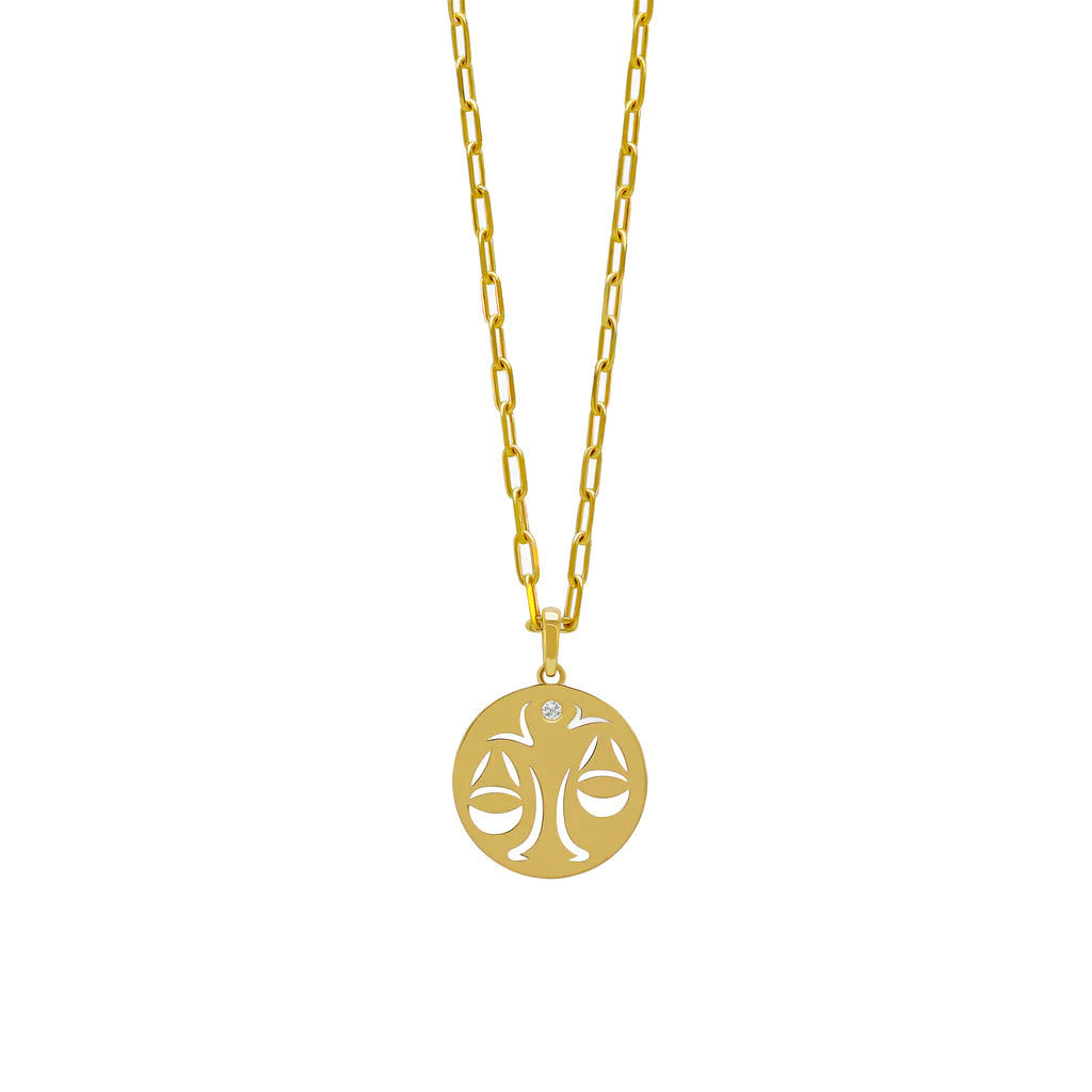 Collier en acier inoxydable avec cercle creux en zircon blanc et signe du zodiaque Olivenorma 