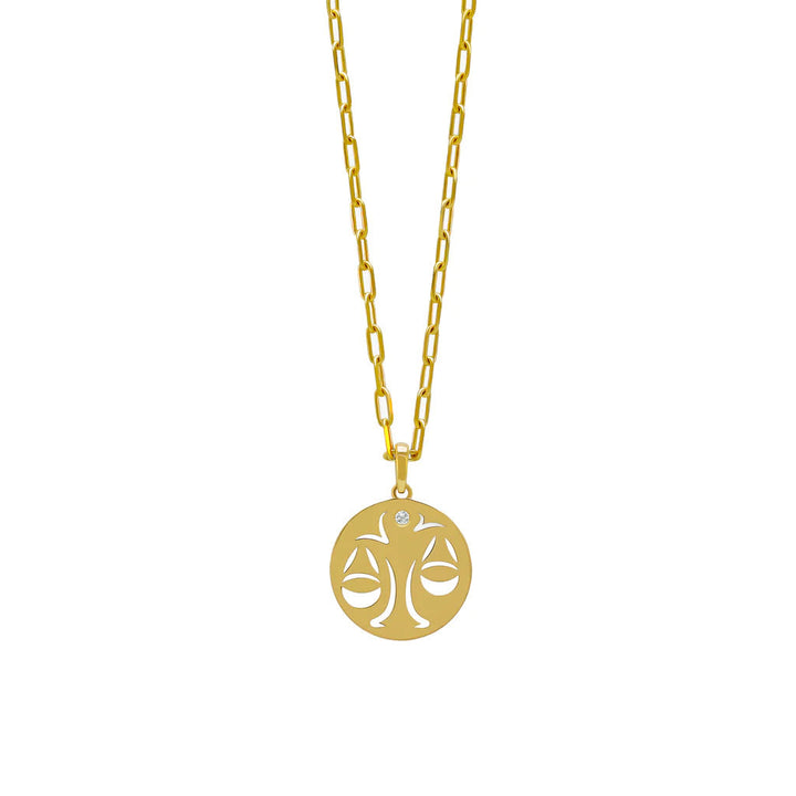 Collier en acier inoxydable avec cercle creux en zircon blanc et signe du zodiaque Olivenorma 