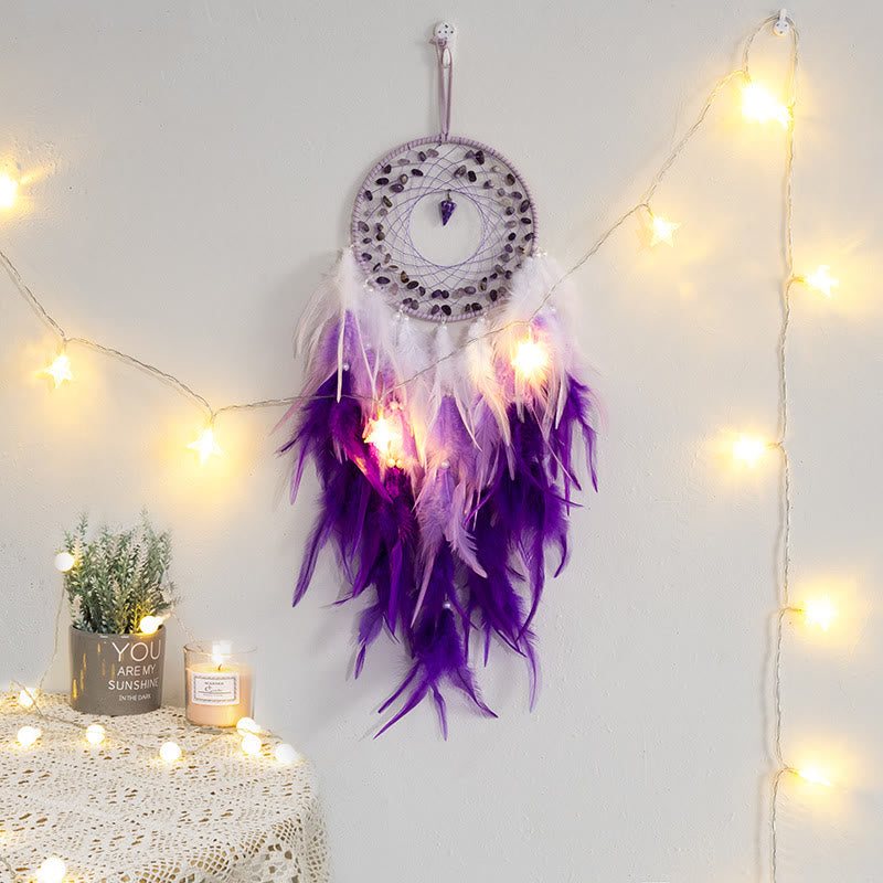 Pendentif pendule en gravier d'améthyste Olivenorma Attrape-rêves violet 