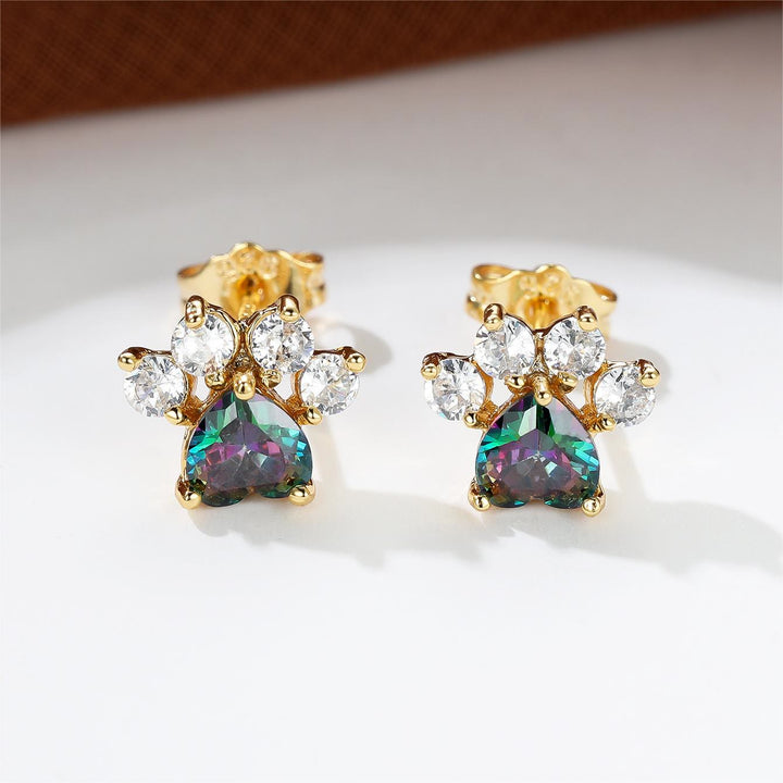 Boucles d'oreilles en forme de patte de chat en zircon blanc opale Kawaii Olivenorma