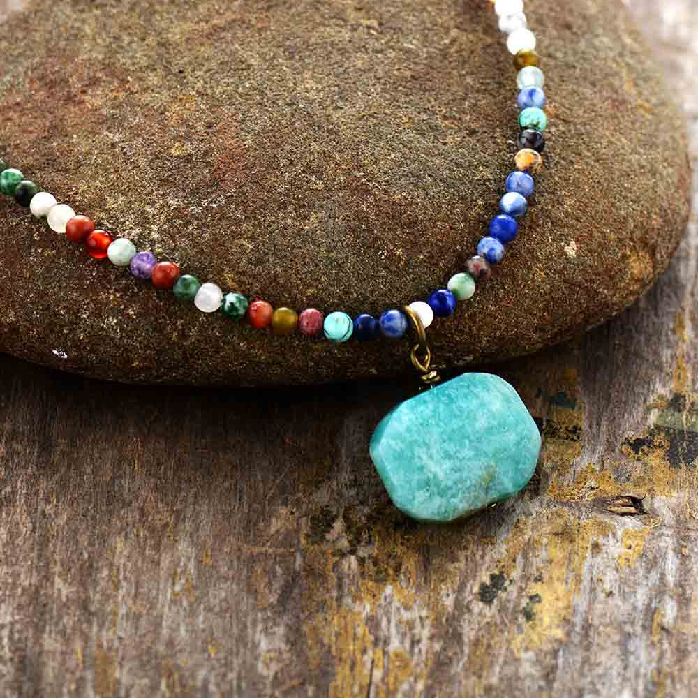 Collier ras du cou avec pendentif géométrique en amazonite Olivenorma 