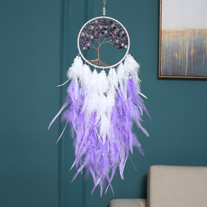 Attrape-rêves en cristal Olivenorma Arbre de vie avec plumes roses - Améthyste - image 9