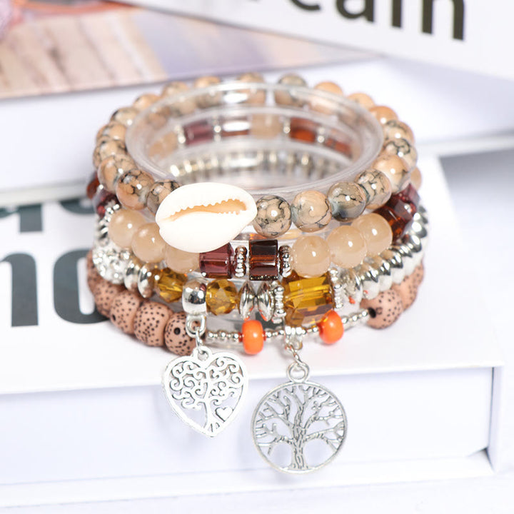 Ensemble de bracelets à perles avec pendentif en forme de cœur et arbre de vie Olivenorma