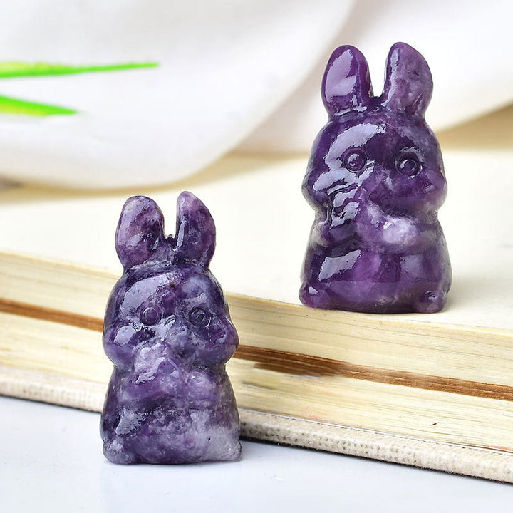 Décoration en pierre précieuse sculptée en forme de lapin et carotte en cristal naturel Olivenorma 