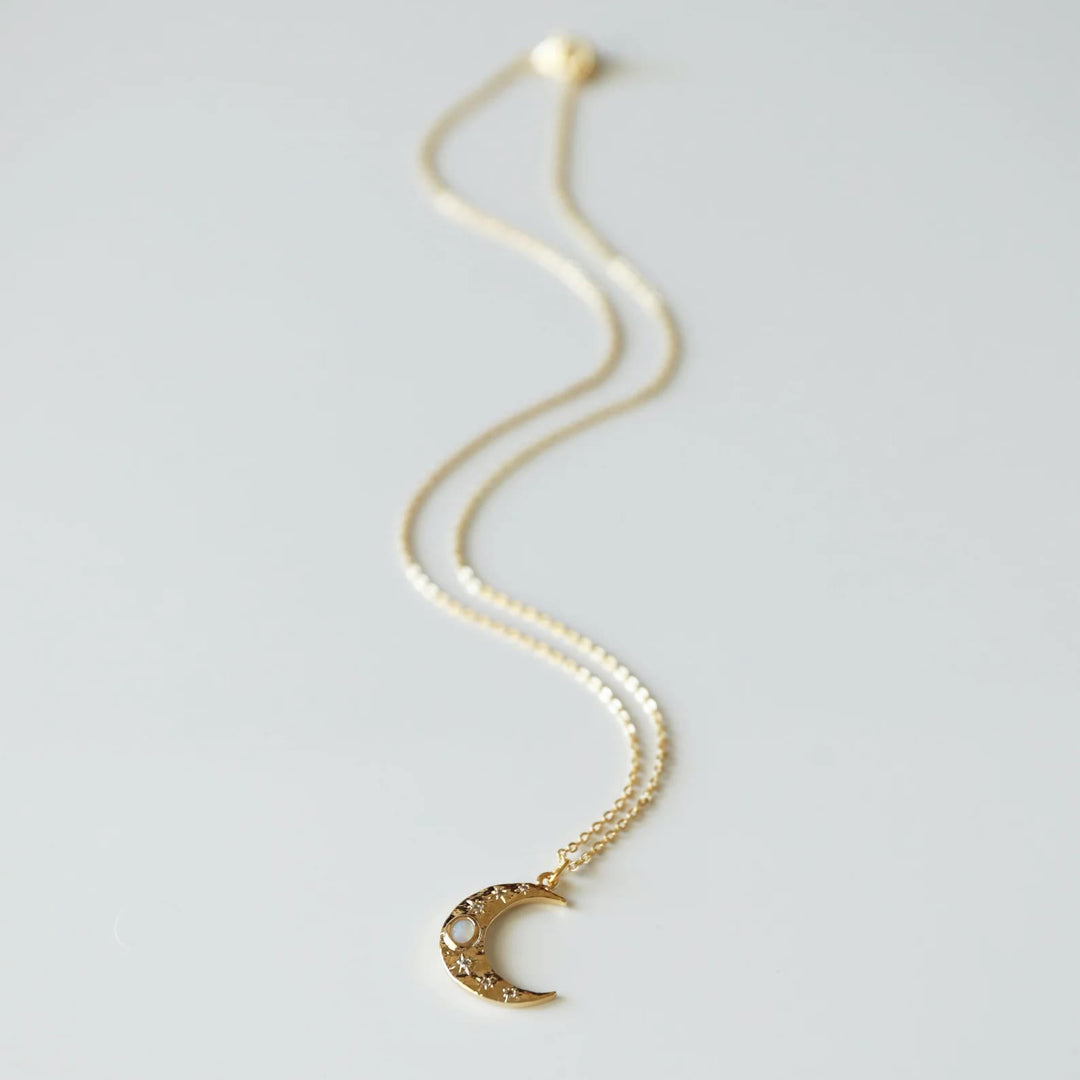 Collier pendentif clavicule en opale de lune dorée Olivenorma 