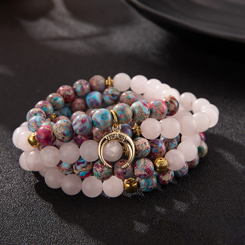 Collier chapelet avec pendentif en pierre de lune en quartz rose Olivenorma