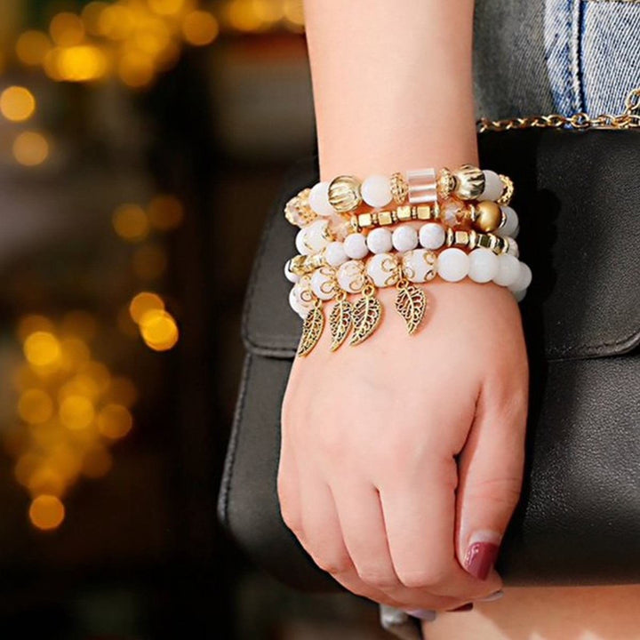 Ensemble de bracelets multicouches avec pendentif en feuille de Bohème Olivenorma
