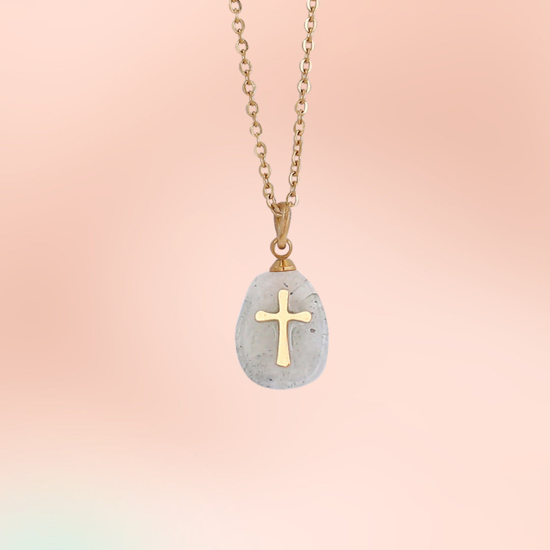 Collier avec pendentif en croix en pierre naturelle Olivenorma