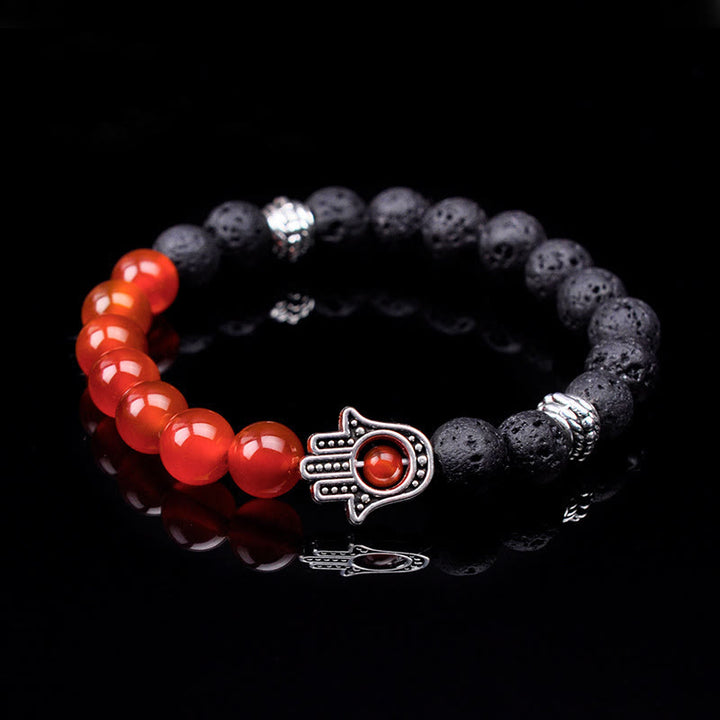 Bracelet pendentif Hamsa en perles de pierre naturelle fait main Olivenorma