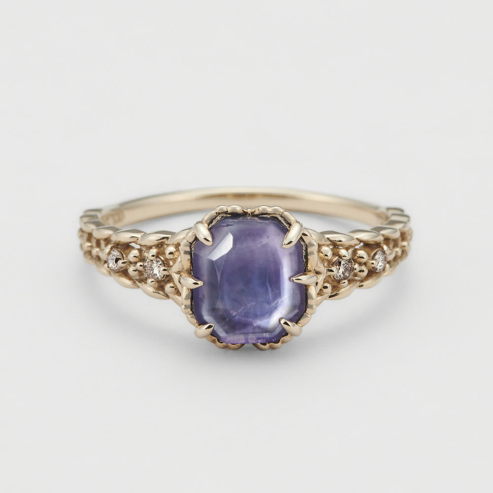 Collier avec anneau en pierre carrée d'améthyste naturelle Olivenorma