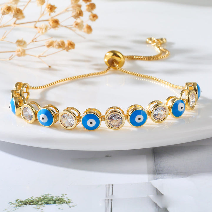 Bracelet ajustable Olivenorma en zircon blanc contre le mauvais œil