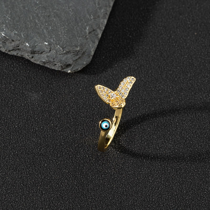 Bague ajustable Olivenorma en zircon blanc avec mauvais œil