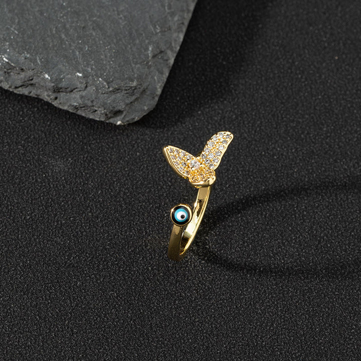 Bague ajustable Olivenorma en zircon blanc avec mauvais œil