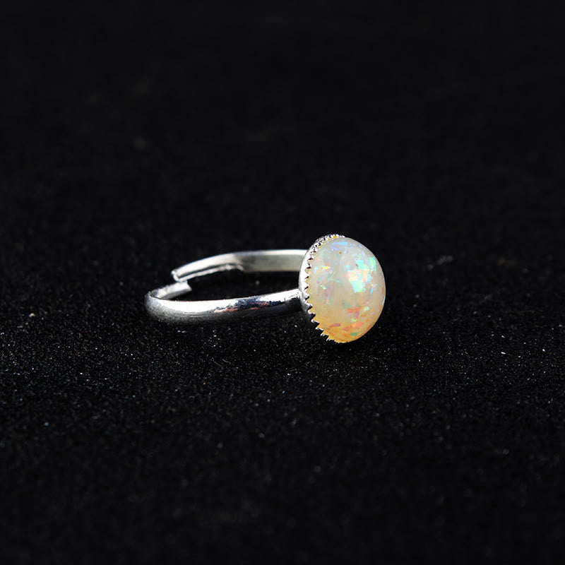 Bague ajustable simple en demi-cercle avec opale et pierre de lune Olivenorma
