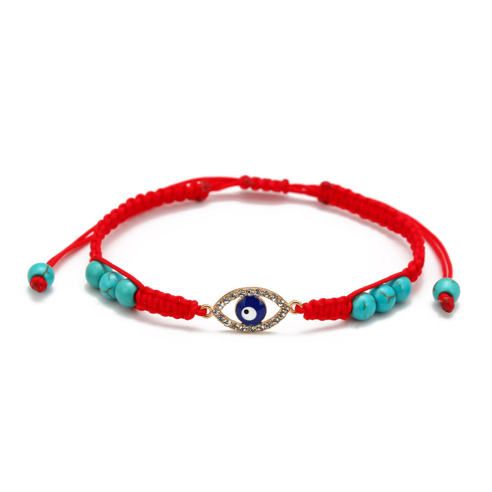 Bracelet tressé ajustable Olivenorma en zircon blanc turquoise contre le mauvais œil
