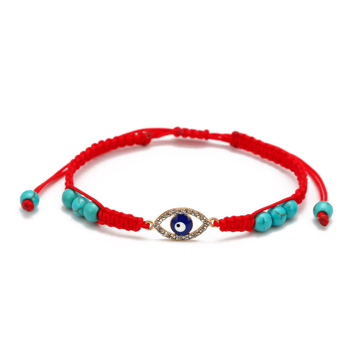 Bracelet tressé ajustable Olivenorma en zircon blanc turquoise contre le mauvais œil