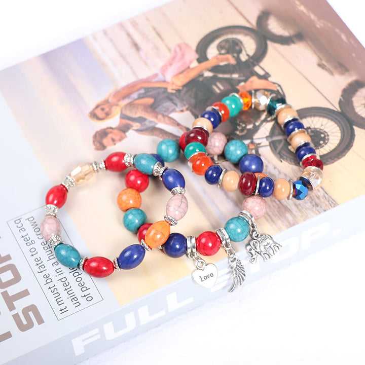 Ensemble de bracelets à perles avec pendentif en forme de cœur et ailes d'éléphant Olivenorma 