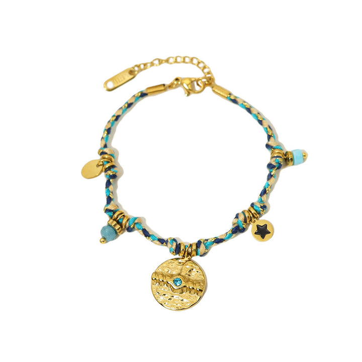 Bracelet tressé vintage en acier inoxydable 18 carats de style bohème Olivenorma