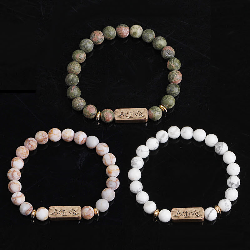 Bracelet gravé Active Faith en pierres précieuses naturelles Olivenorma